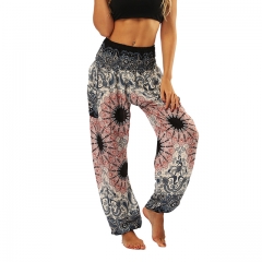 Women's Boho Pants Harem Smocked Waist Yoga Hippie Palazzo Summer Beach Pants