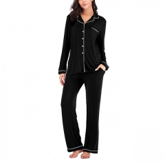 Women's Long Sleeve Pajama Set 2 PCs Pants Pockets Nightwear Botton Down Loungewear