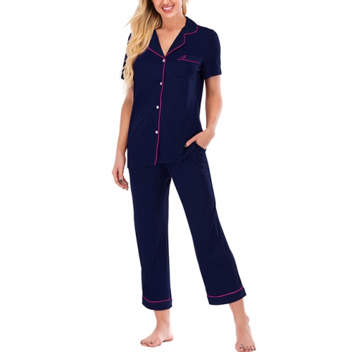 Women's Notch Collar Pajama Set Comfy Pjs Soft Button Down Short Sleeve 2 Piece Sleepwear