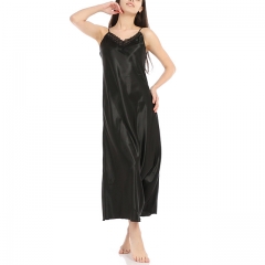 Women's Satin Nightgown Long Silk Lingerie Chemise Lace Camisole V Neck Loungewear