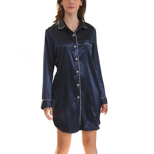 Women's Long Sleeve Nightgown Satin Button Down Nightdress Soft Short Sleepshirts