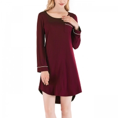 Women's Long Sleeves Nightgown Short  Nightdress Solid Boyfriend Soft Sleepshirt