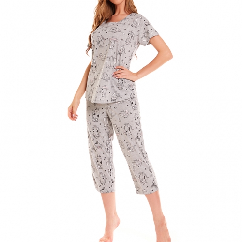 Lu's Chic Women's Cute Pajama Sets Cotton Pjs Capri Short Sleeve Pant Soft Print Two Piece Sleepwear