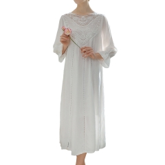 Women's Victorian Nightgown Long Sleeve Pajama Dress Lace Knee Length