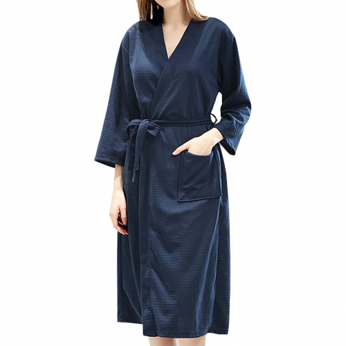 Women's Waffle Robe Kimono Bathrobe Knee Length Spa Wrap Solid