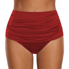 Women's High Waisted Bikini Bottom Ruched Brief Bathing Suit Tummy Control Solid