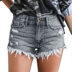 Women's Denim Shorts Frayed Distressed Jean Short Mid Rise Ripped Shorts Stretchy