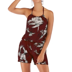 Women's Jumpsuit Floral Romper Halter Shorts Sleeveless Casual