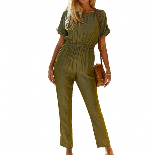 Women's Short Sleeve Jumpsuit Romper Long Pants Summer Casual