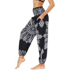 Women's High Waisted Yoga Pants Long Bohemian Harem Boho Hippie Jogger Casual Pocket