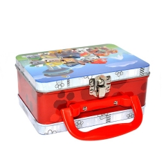 wholesale metal Tin lunch box with collapsible plastic handle and metal latch closure