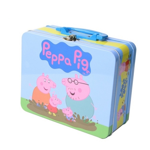 Custom kids portable tinplate metal boxes highly decorated popular gifts tin lunch box with handle