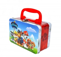wholesale metal Tin lunch box with collapsible plastic handle and metal latch closure