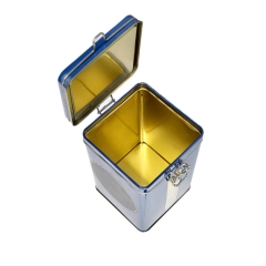 Customized square tea coffee container with airtight lid metal tin with PVC window packaging box