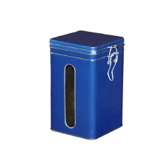 Customized square tea coffee container with airtight lid metal tin with PVC window packaging box