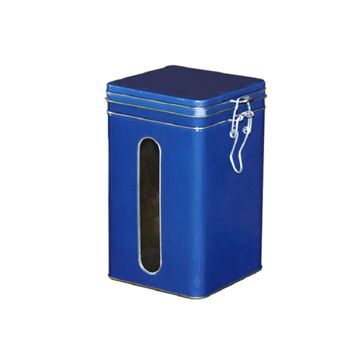 Customized square tea coffee container with airtight lid metal tin with PVC window packaging box