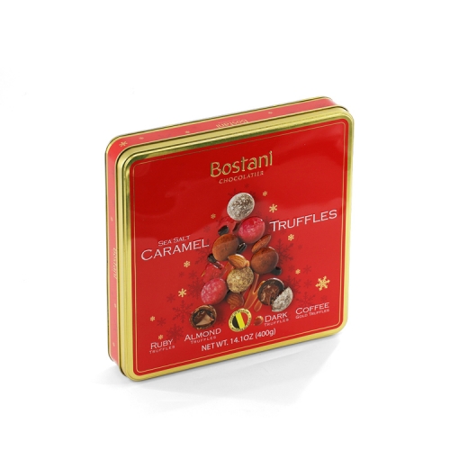 Square red chocolate tin box