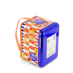 Orange color rectangular tin box with leather handle