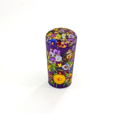 Flower print embossed design irregular cylindrical shape tin box