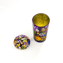 Flower print embossed design irregular cylindrical shape tin box