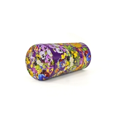 Flower print embossed design irregular cylindrical shape tin box