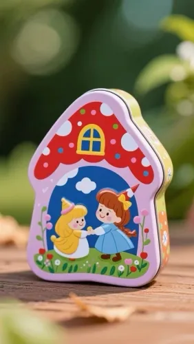 Cartoon House-Shaped Metal Tin Box for Kids, Ideal for Sweets, Cookies, or Gift Packaging 1