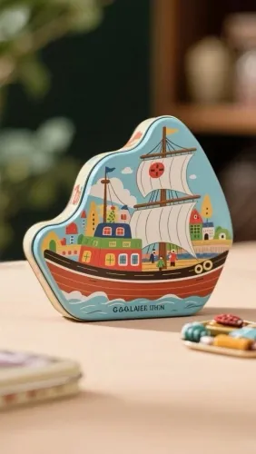 Cartoon Ship-Shaped Metal Tin Box for Children's Gifts, Cookies, or Treat Packaging 1