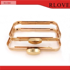 Lady Evening Bag Clutch Metal Frame With Plastic Shell Light Gold Purse Box Hardware Accessories 7.87 x 4.7 INCH H-059