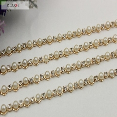 Handbag accessories pearl decorative gold metal shoulder chain RL-BMC026