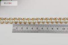 Luxury design gold metal decoration diamond pearl chain for purse RL-BMC028