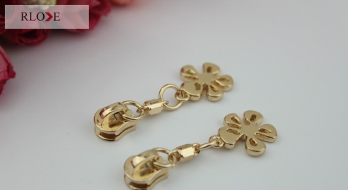 No.12 Handbag accessories flower pattern gold metal puller with zipper slider RL-ZP024-12#