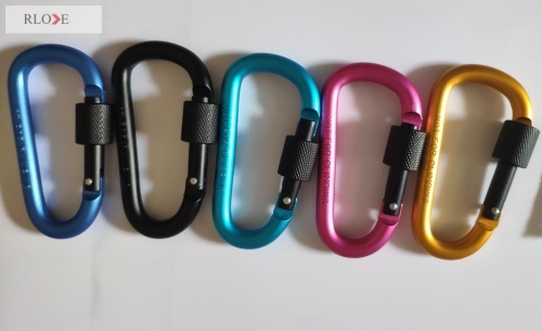 Come with letters multi-colorful aluminium alloy metal hiking carabiner hooks with black screw lock RL-CH026