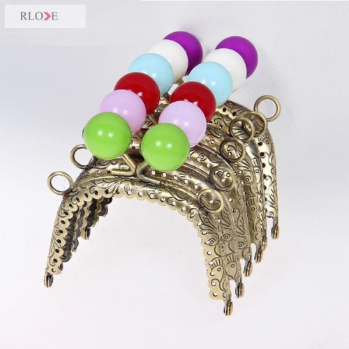 Wholesale 7.5cm High Quality DIY Arched Printing Hole Metal Coin Candy 24 colors bead Purse Frame RL-PMF0040