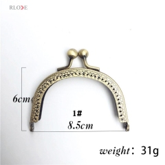 8.5cm Embossing Arc Coin Antique Brass Kiss Lock Metal Sew-in Bag Purse Frames RL-PMF0076&0077