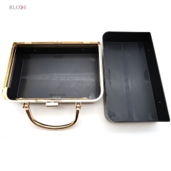 Custom Made Light Gold Square Lock Head Metal Frame Plastic Box For Purse 8.4 x 5.2 Inches