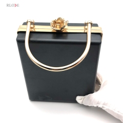 Rectangle Shape Light Gold Flower Lock Head Decorated Bag Accessories Metal Frame Clip Plastic Shell For Purse