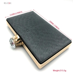 Thin Model Rectangular Shape Diamonds Head Decoration Light Gold Purse Metal Frame With Plastic Box 7.9 x 4.8 Inch