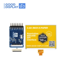 5.83 inch 3-color three colors yellow e-paper display eink screen module with HAT connection board, GDEW0583C64+DESPI-C02