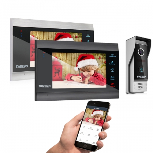 TMEZON IP WiFi Visual Door Phone Intercom, 7 '' IP Monitor, 1080P Wired Camera Doorbell Night Vision and Extra Analog Non-IP Monitor, Remote Unlock