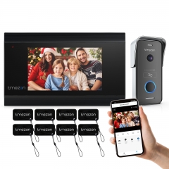 TMEZON WLAN Video Door Intercom 2 Wires, 1080P Door Intercom with Camera, 7 Inch IP Touchscreen, APP/Swipe Card Unlock, Live View and Call via App, Mo