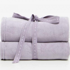 Promotional High quality Coral Fleece blanket with Satin Ribbon Tie