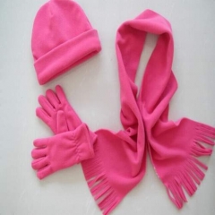 promotional polar fleece winter scarf hat gloves sets factory with embroidered logo