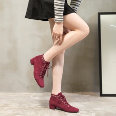 Suede Bootie factory wholesale Eyelets Squared toe Lace Up Womens Ankle boots