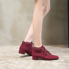 Suede Bootie factory wholesale Eyelets Squared toe Lace Up Womens Ankle boots