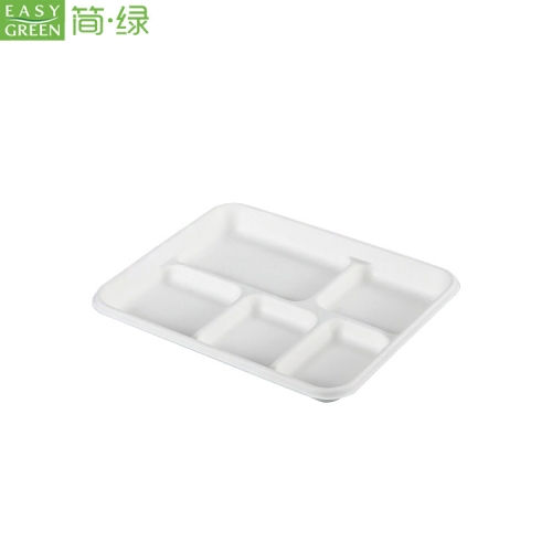 5-Com Compostable Bagasse Paper Bamboo Disposable Lunch Plate Compartment Tray