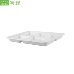 5-Com Compostable Bagasse Paper Bamboo Disposable Lunch Plate Compartment Tray