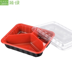 Disposable Plastic Bento Lunch Box For Microwavable PP With 3 Compartment