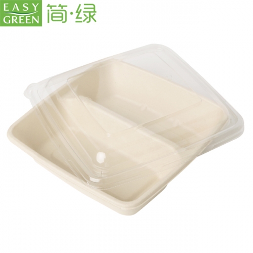 EASY GREEN Bamboo Sugarcane Paper Biodegradable Microwavable rectangle 2 compartment Food Packaging