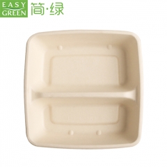 EASY GREEN Bamboo Sugarcane Paper Biodegradable Microwavable rectangle 2 compartment Food Packaging