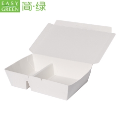EASY GREEN Disposable Lunch Box White Paper Food Packaging with 2 Compartment